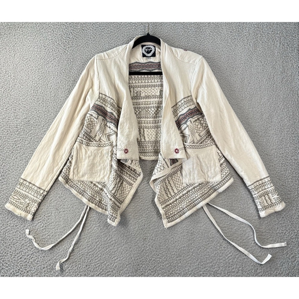 Johnny Was Biya Cardigan Womens Medium Embroidered Open Front Drape Boho